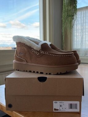 UGG Ansley Parc Suede Shearling-Lined Moccasin Slippers